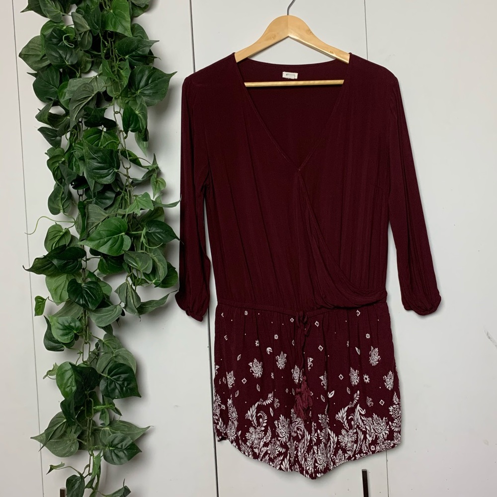Maroon Loose/Free-fitting Romper